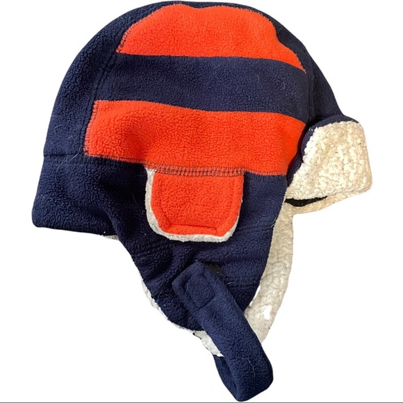 Toddler Boy’s Winter Trapper Hat Sherpa Blue and Orange Ear Flaps - Picture 3 of 5